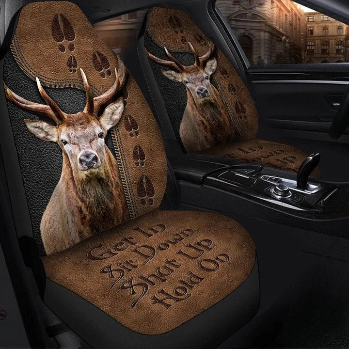 Deer Hold on Funny Car Seat Covers, Front Bucket Seat Cover For Car