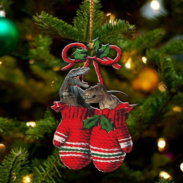 Dinosaurs Inside Your Gloves Christmas Holiday Two Sided Ornament, Gift For Dog Lovers