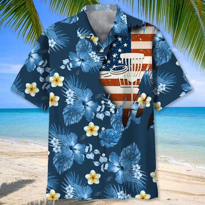 Disc Golf Usa Blue Tropical Hawaiian Shirt, Hawaiian shirt for Men, Summer gift, Gift for Disc Golf player1