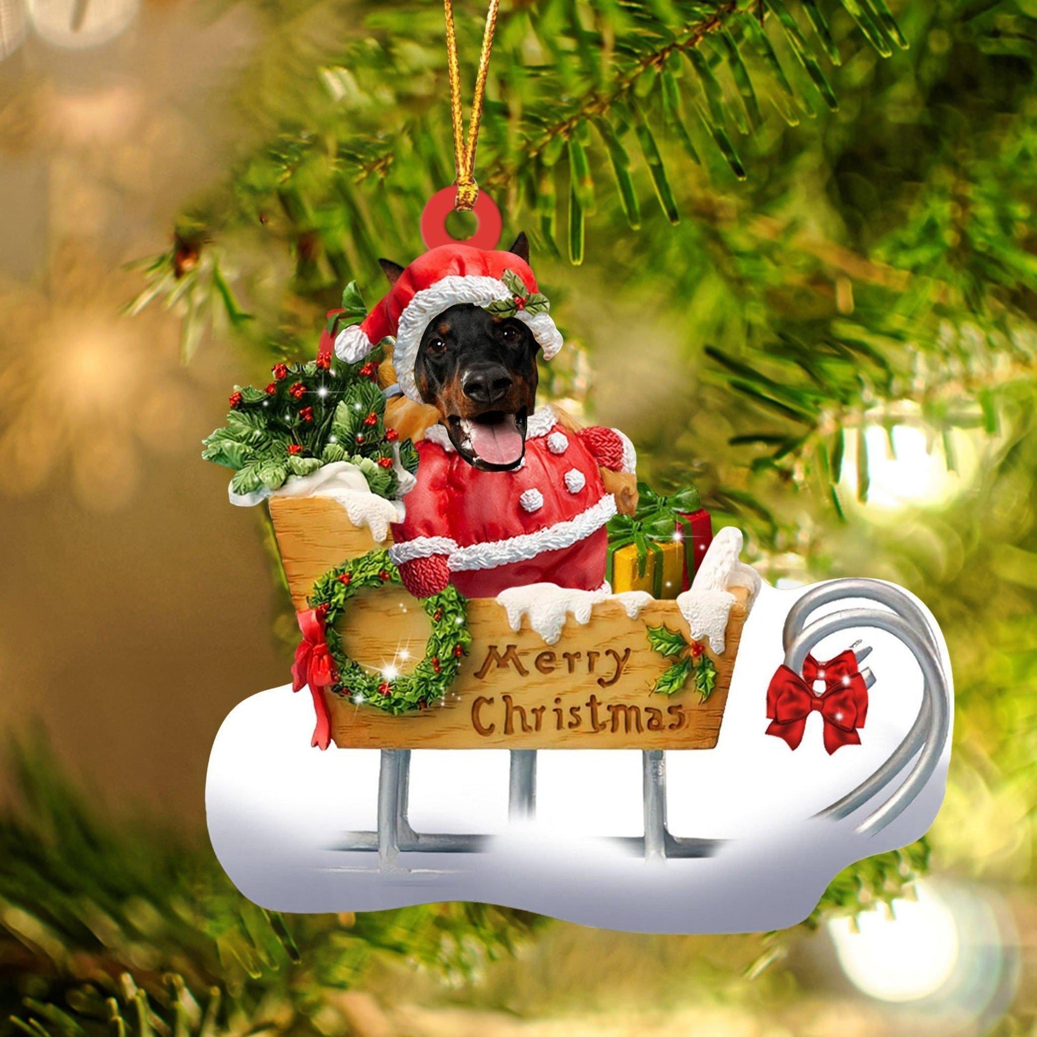 Doberman Merry Christmas Ornament, Gift For Dog Lover