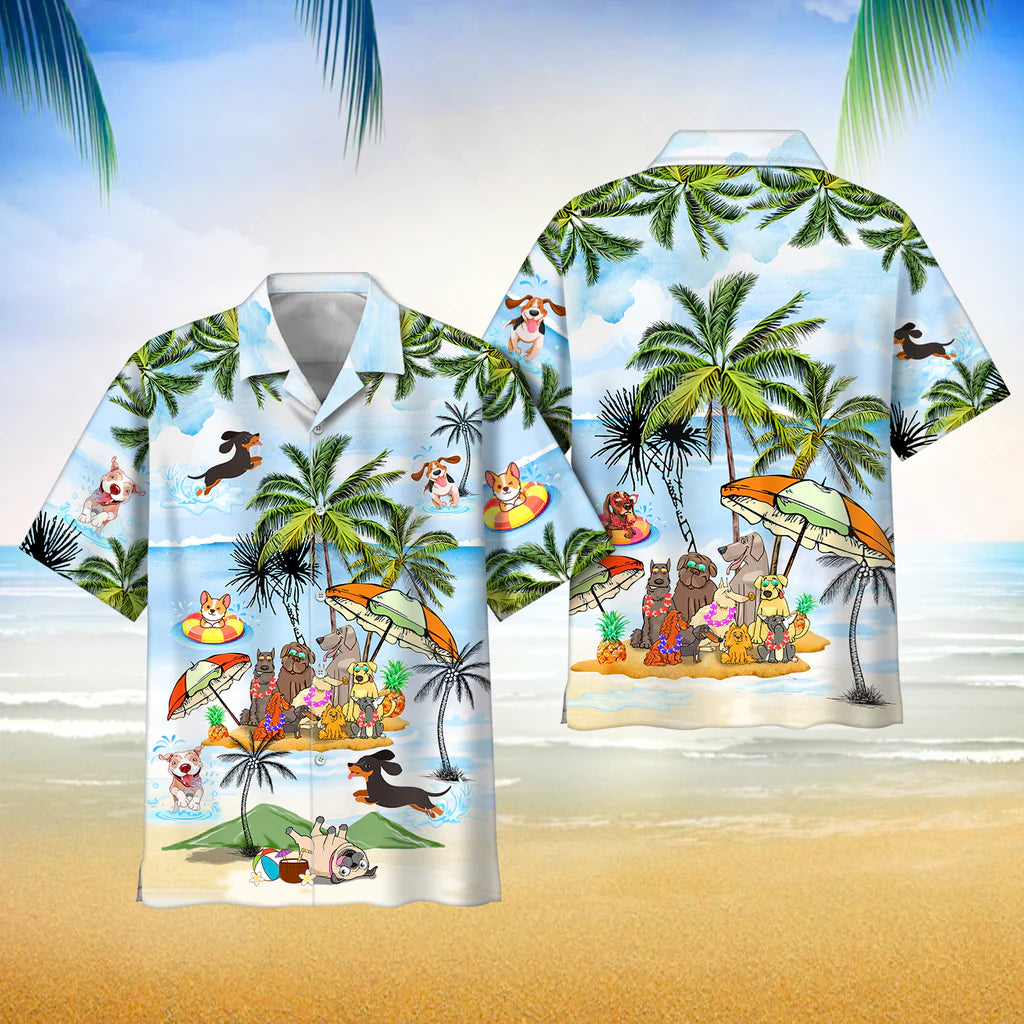 Dog Happy Summer Funny Hawaii Shirt Button Down Short Sleeves Hawaiian Full Print Shirt