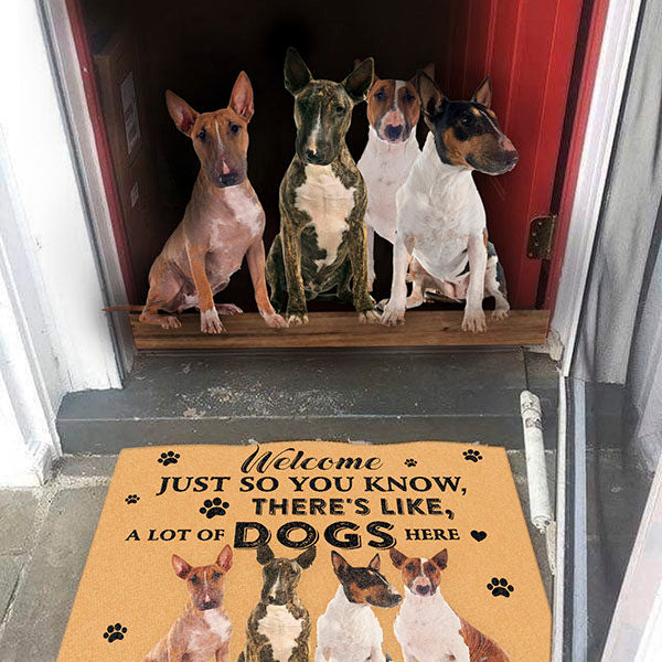 Dog Lovers Door Mat Bull Terrier A Lot Of Dogs Here