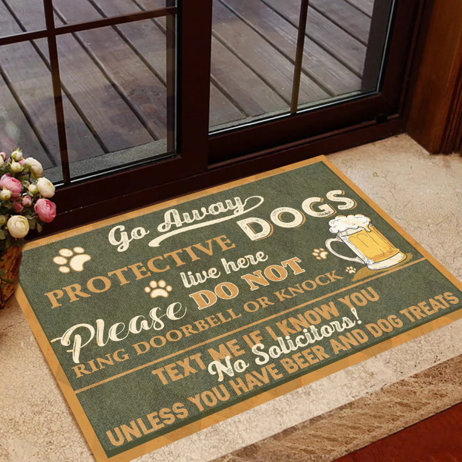 Dog Lovers Door Mat Funny Go Away Protective Dogs Live Here