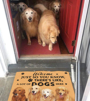 Dog Lovers Door Mat Golden Retriever A Lot Of Dogs Here
