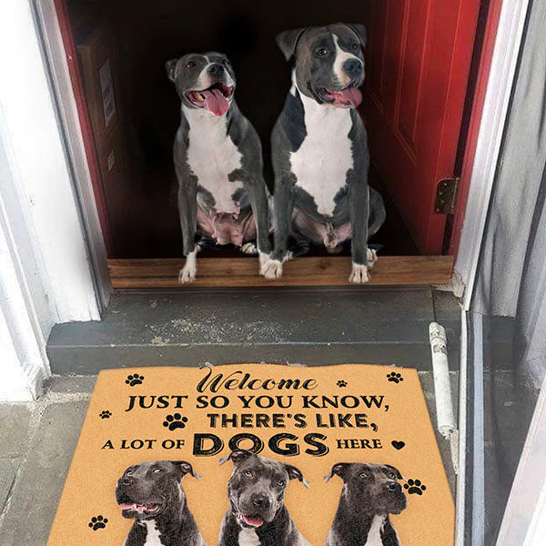 Dog Lovers Door Mat Pit Bull A Lot Of Dogs Here
