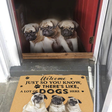 Dog Lovers Door mat Pug A Lot Of Dogs Here