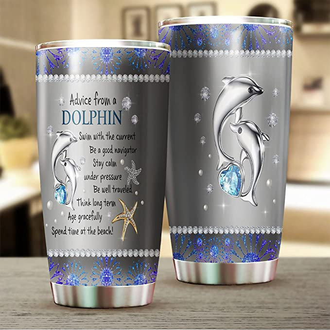 Dolphin Advie Tumbler, Swim With The Currents Tumbler, Gem Stone Heart Tumbler, Motivational Quotes Gifts, Gem Fans Tumbler