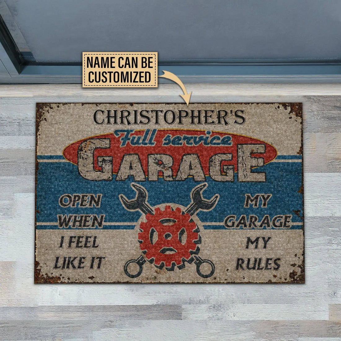Door Mat Auto Mechanic Garage Open When Personalized