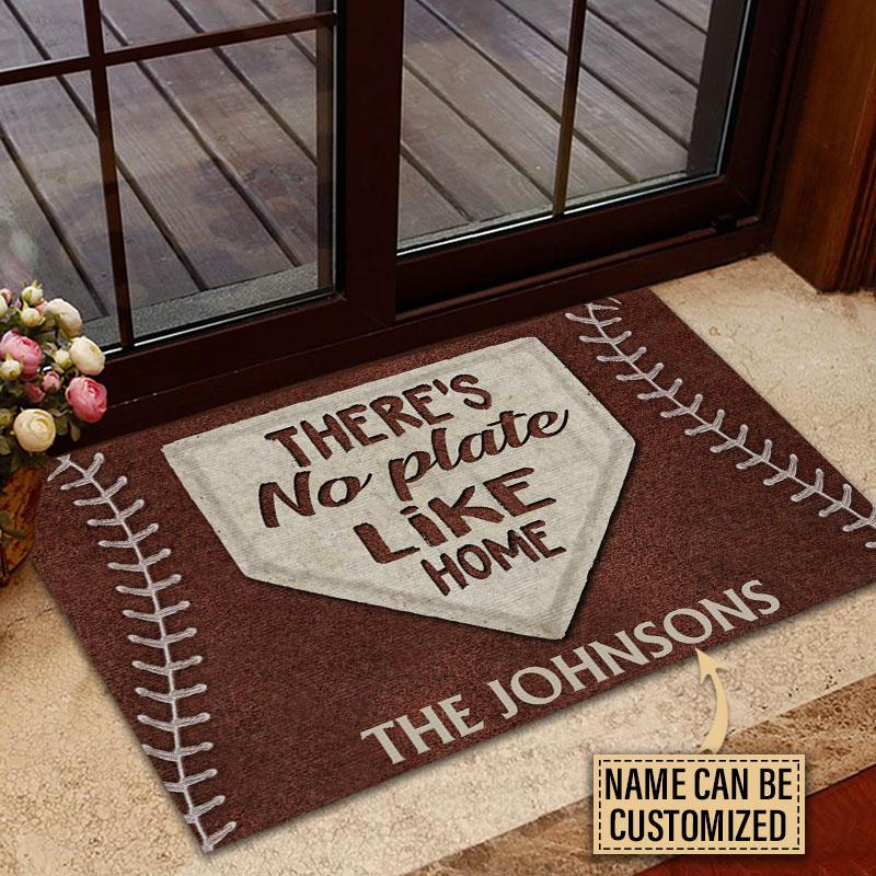 Door Mat Baseball No Plate Like Home Brown Personalized