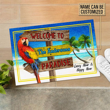 Door Mat Beach Parrot Welcome To Paradise Personalized