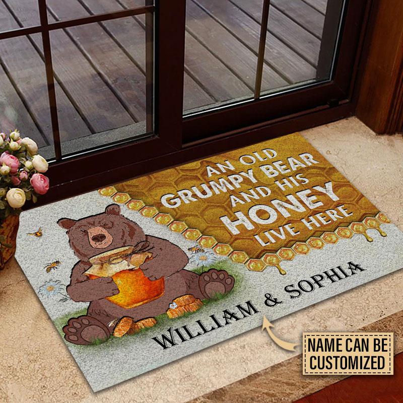 Door Mat Bear And His Honey Bee Live Here Personalized
