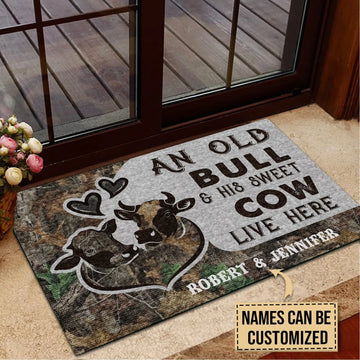 Door Mat Cattle Couple Bull And Cow Live Here Personalized