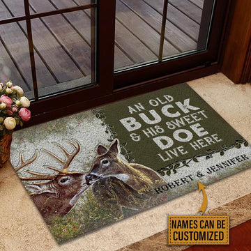 Door Mat Deer Forest Old Buck Sweet Doe Personalized