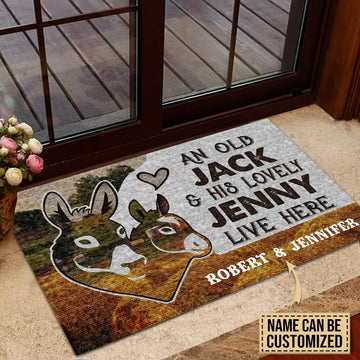 Door Mat Donkey Couple Old Jack Lovely Jenny Live Here Personalized