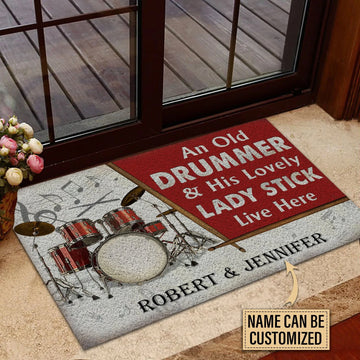 Door Mat Drum Old Couple Live Here Personalized