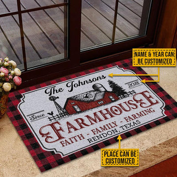 Door Mat Farmhouse Faith Family Farming Personalized