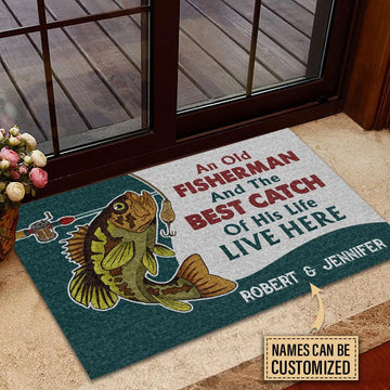 Door Mat Fishing Old Fisherman Turquoise Personalized