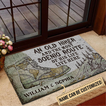 Door Mat Hiking An Old Hiker Live Here Personalized