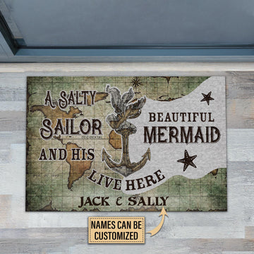 Door Mat Mermaid Live Here Personalized