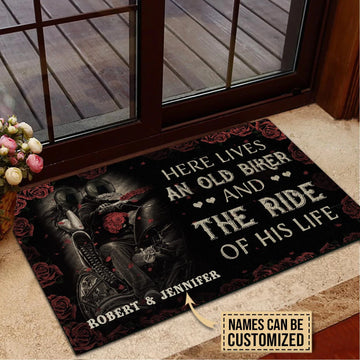 Door Mat Motorcycling Here Lives Biker Personalized