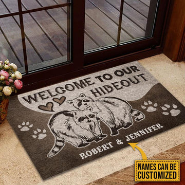 Door Mat Raccoon Couple Hideout Personalized