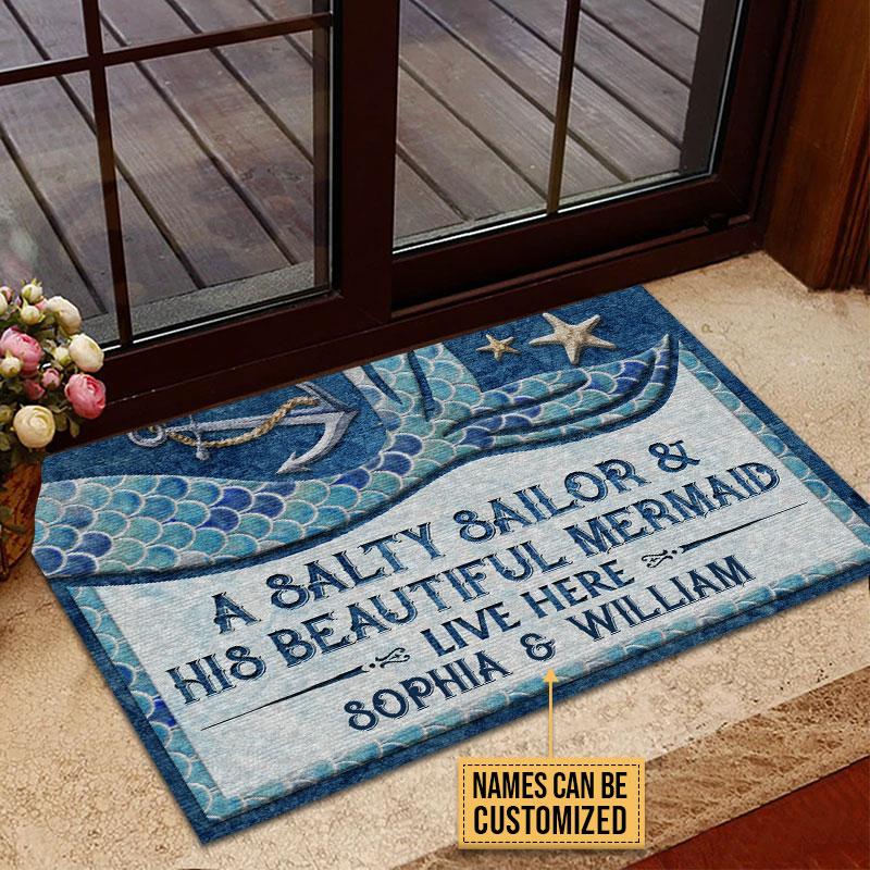 Door Mat Sailor Mermaid Live Here Personalized