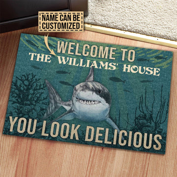 Door Mat Shark Ocean Welcome Delicious Personalized