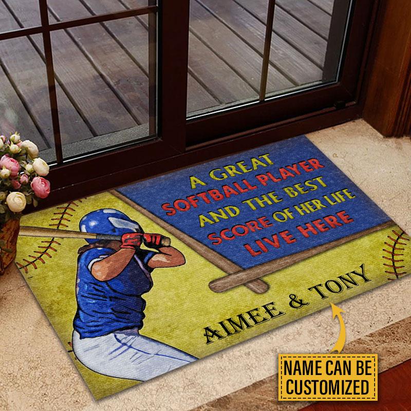 Door Mat Softball Couple Live Here Personalized