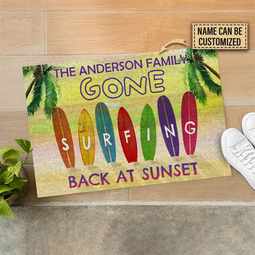 Door Mat Surfing Back At Sunset Personalized