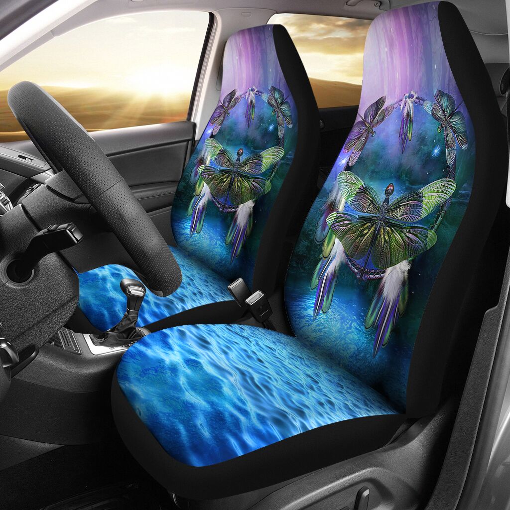 Dragonfly Dream Catcher Car Seat Covers, Car Seat Set Of Two, Automotive Seat Covers