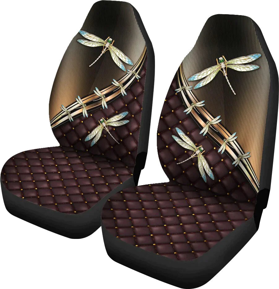 Dragonfly Gold Metal Black Quilted Car Seat Covers, Seat Covers, Car seat Covers