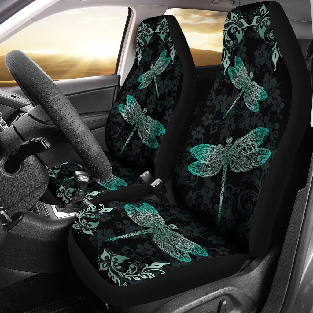 Dragonfly Hawaii Turtle Flower Pattern Car Seat Covers, Car Seat Set Of Two, Automotive Seat Covers