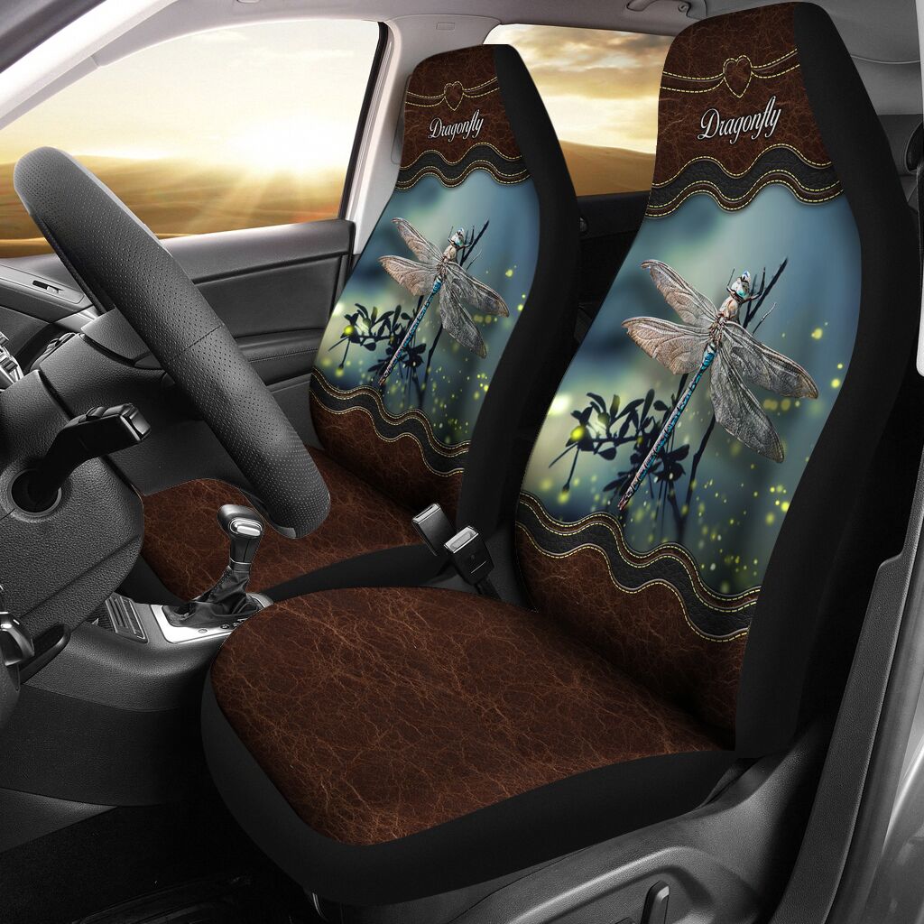 Dragonfly Leather Sewing Line Car Seat Covers, Car Seat Set Of Two, Automotive Seat Covers