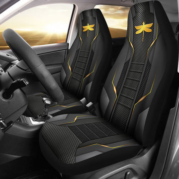 Dragonfly Perforated Gold Metal Car Seat Covers, Car Seat Set Of Two, Automotive Seat Covers