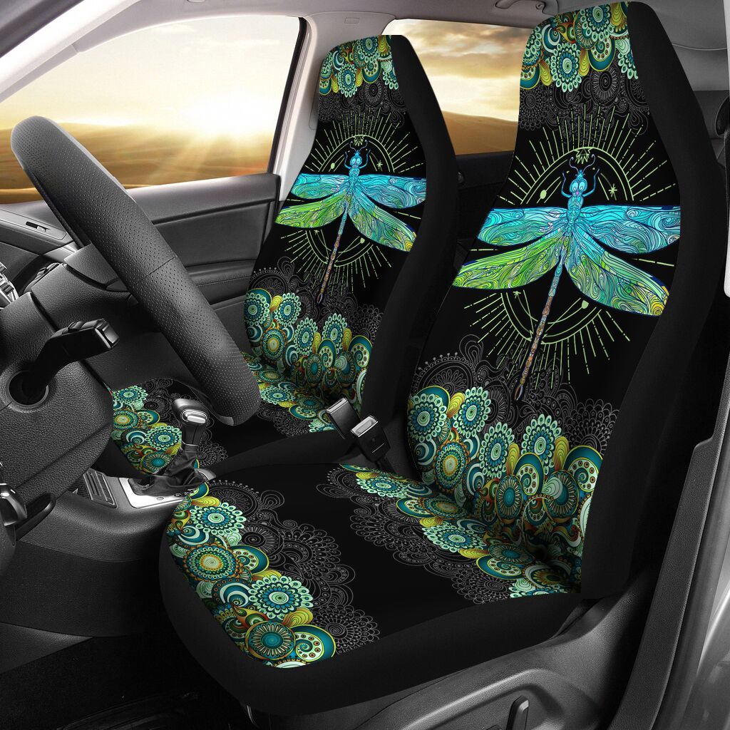 Dragonfly Abstract Floral Car Seat Covers, Car Seat Set Of Two, Automotive Seat Covers