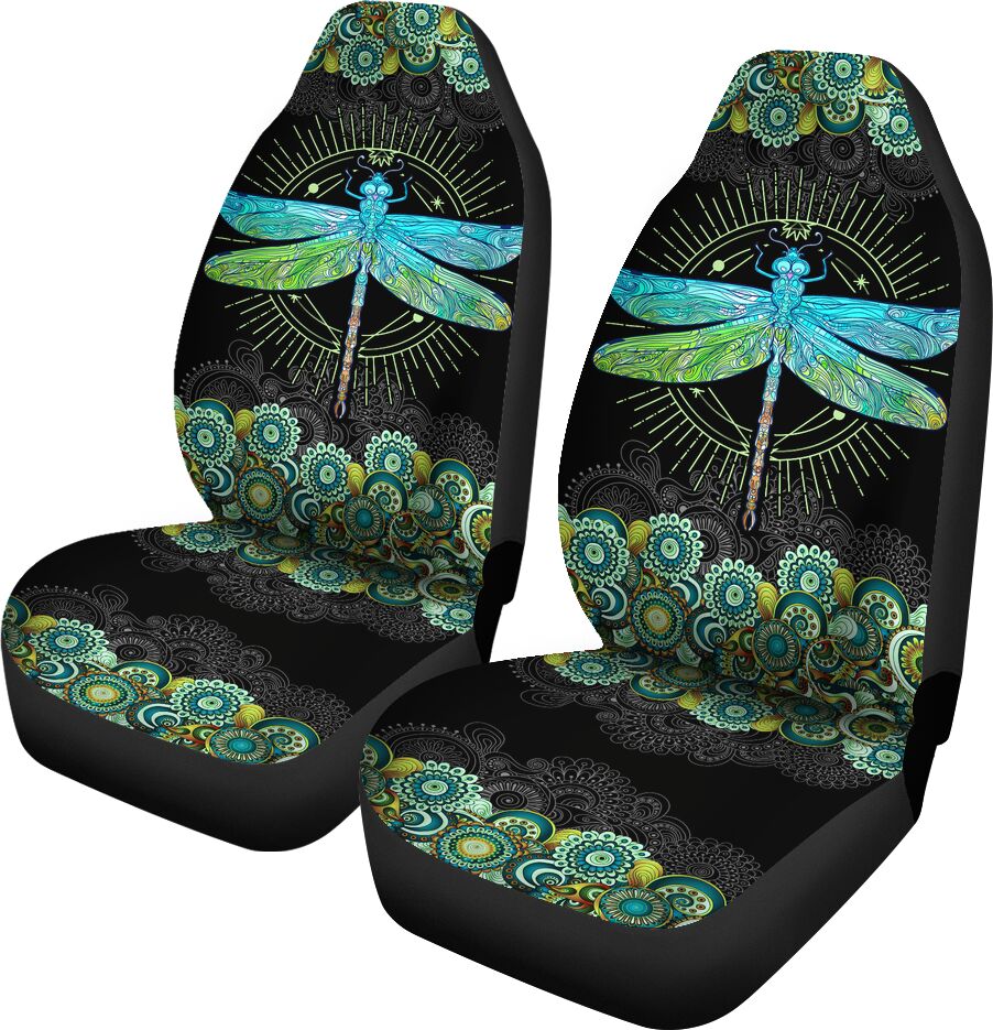 Dragonfly Abstract Floral Car Seat Covers, Car Seat Set Of Two, Automotive Seat Covers