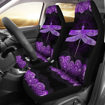 Dragonfly Abstract Floral Purple Car Seat Covers, Car Seat Set Of Two, Automotive Seat Covers