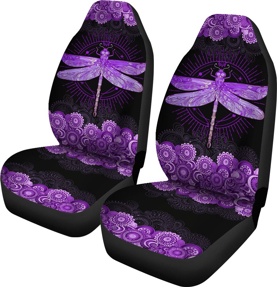 Dragonfly Abstract Floral Purple Car Seat Covers, Car Seat Set Of Two, Automotive Seat Covers