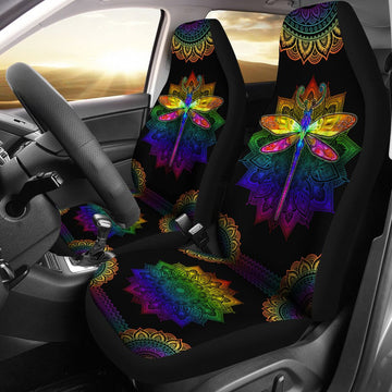 Dragonfly Colorful Mandala Car Seat Covers, Car Seat Set Of Two, Automotive Seat Covers