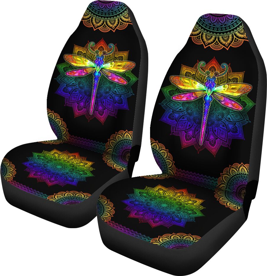 Dragonfly Colorful Mandala Car Seat Covers, Car Seat Set Of Two, Automotive Seat Covers