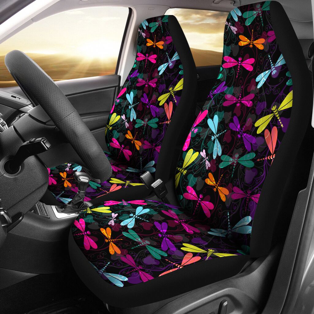 Dragonfly Colorful Pattern Car Seat Covers, Car Seat Set Of Two, Automotive Seat Covers