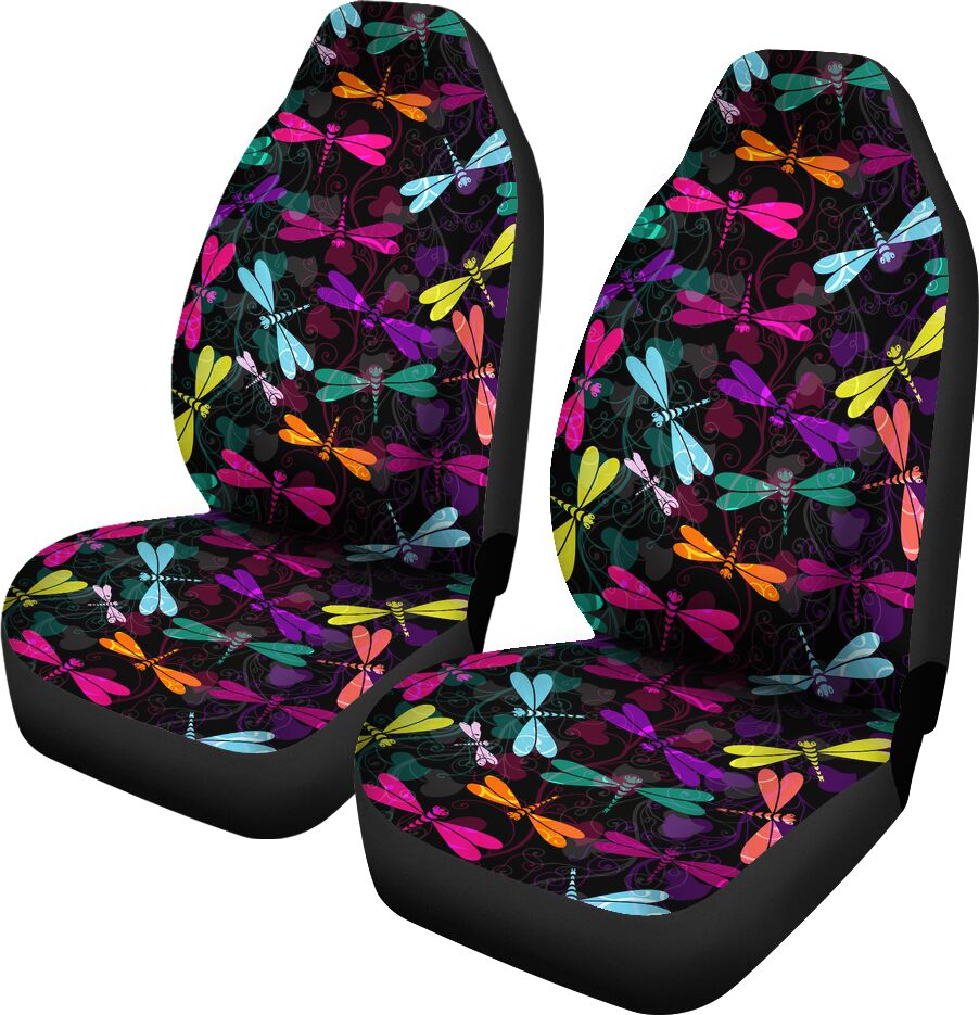 Dragonfly Colorful Pattern Car Seat Covers, Car Seat Set Of Two, Automotive Seat Covers