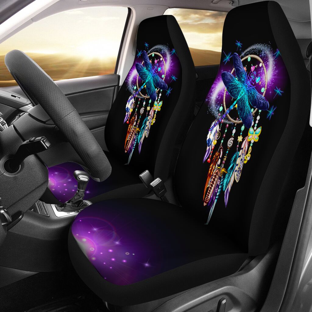 Dragonfly Dreamcatcher Light Tar Car Seat Covers, Car Seat Set Of Two, Automotive Seat Covers