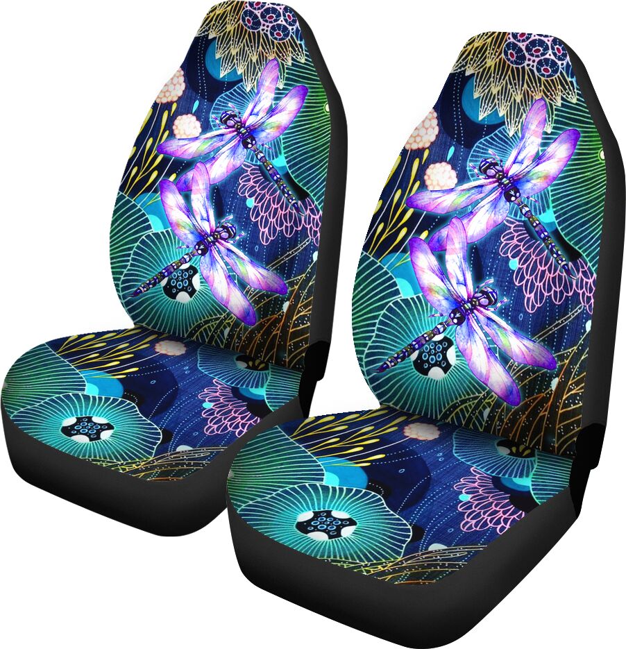 Dragonfly Floral Art Colorful Car Seat Covers, Car Seat Set Of Two, Automotive Seat Covers