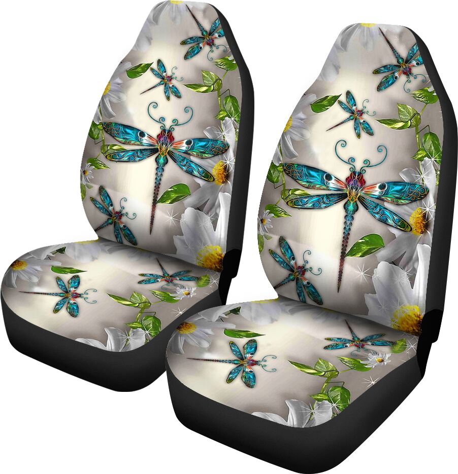 Dragonfly Flower Car Seat Covers, Car Seat Set Of Two, Automotive Seat Covers