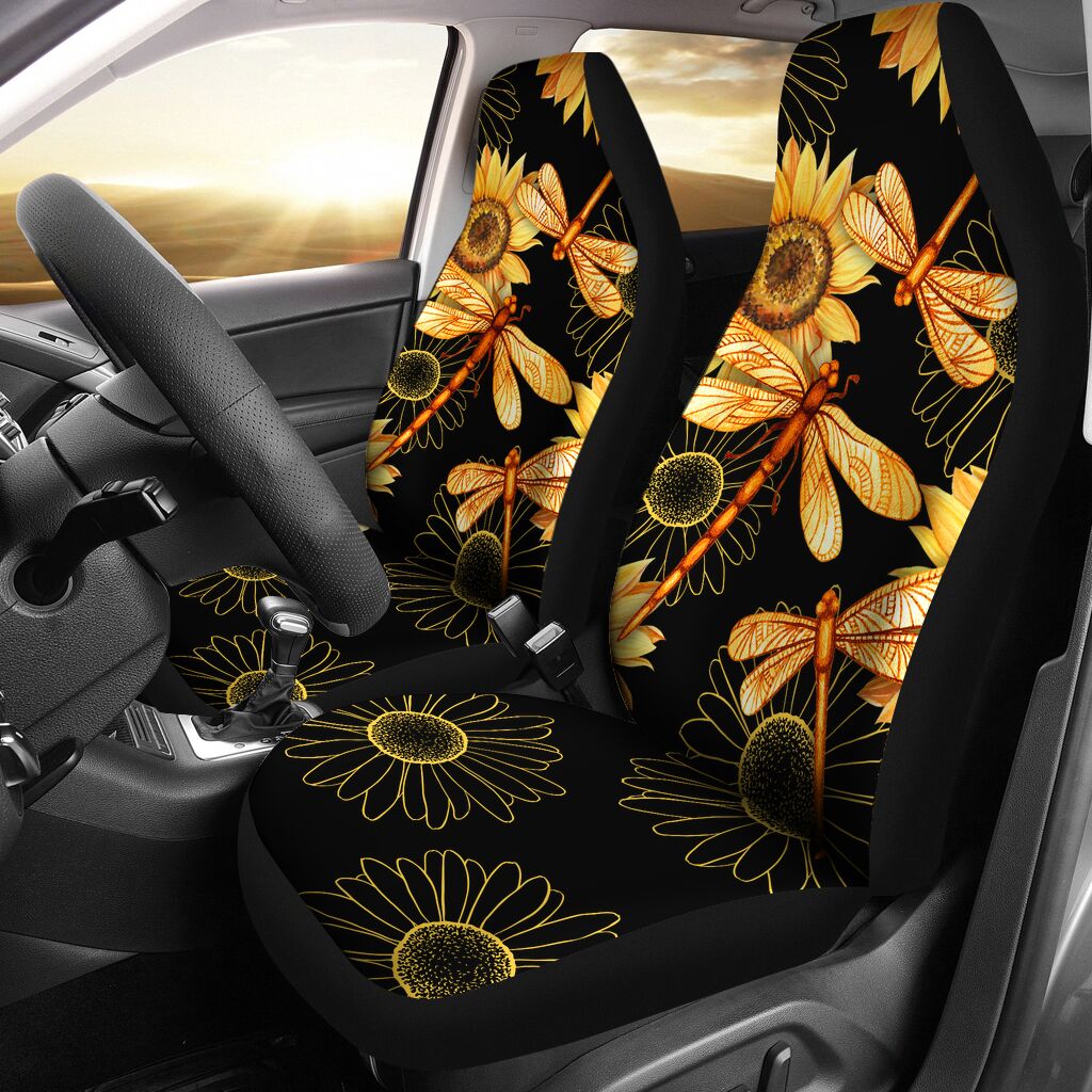Dragonfly Flower Sugar Car Seat Covers, Car Seat Set Of Two, Automotive Seat Covers