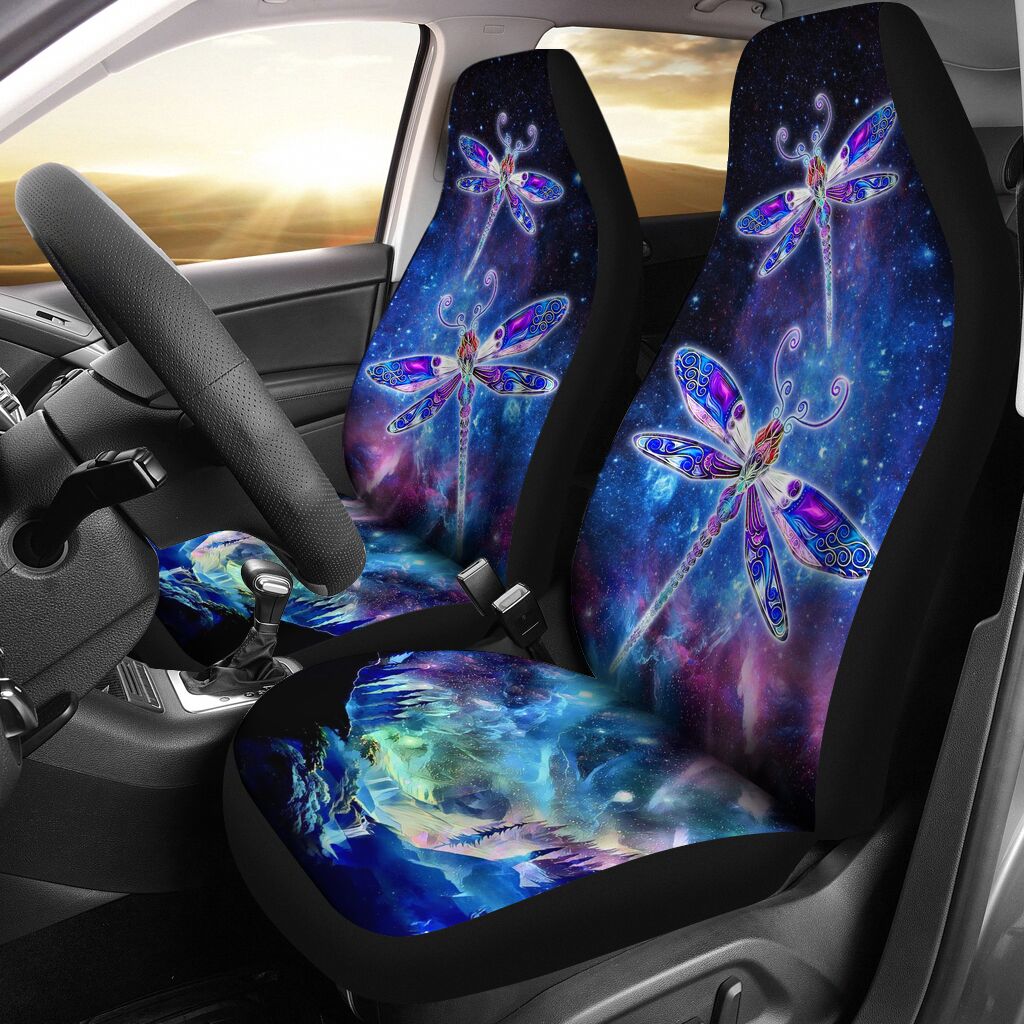 Dragonfly Galaxy Blue Car Seat Covers, Car Seat Set Of Two, Automotive Seat Covers
