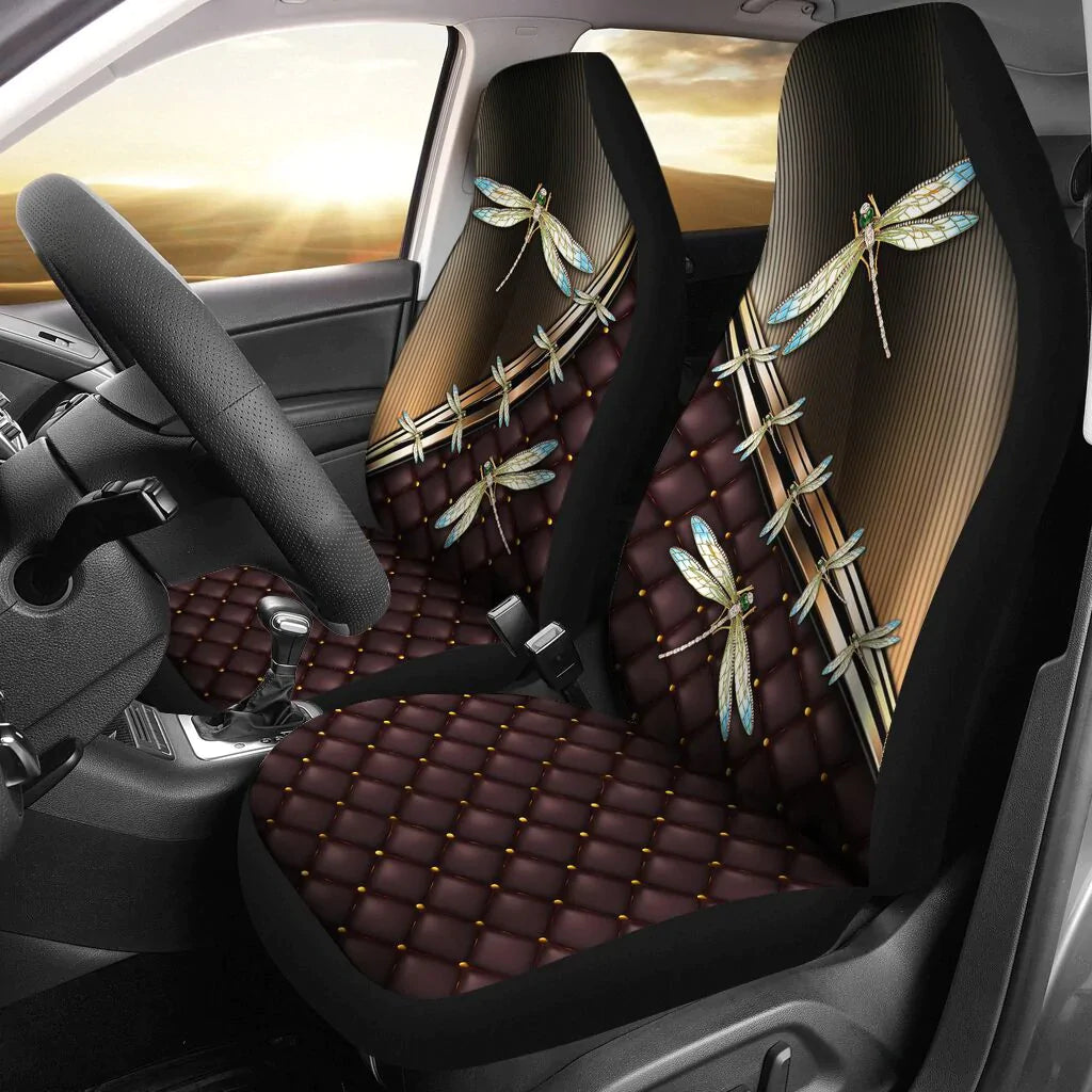 Dragonfly Gold Metal Black Quilted Car Seat Covers, Seat Covers, Car seat Covers