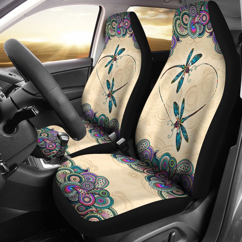 Dragonfly Heart Car Seat Covers, Car Seat Set Of Two, Automotive Seat Covers
