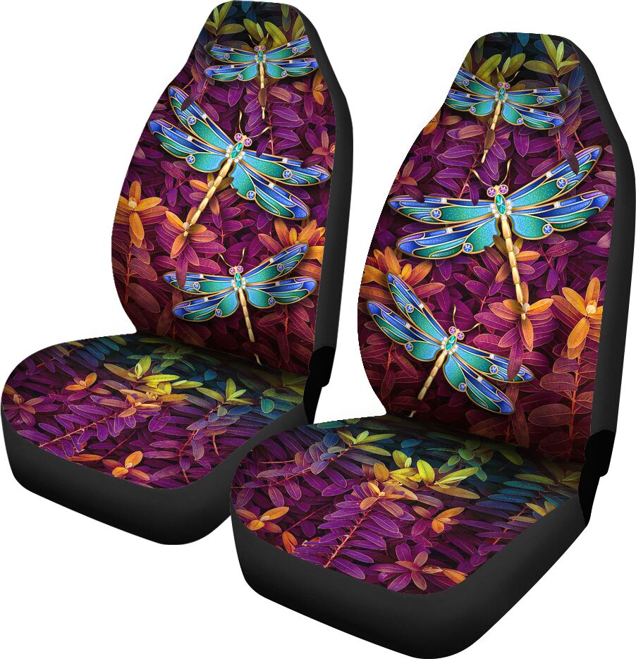 Dragonfly Leaf Colorful Car Seat Covers, Car Seat Set Of Two, Automotive Seat Covers
